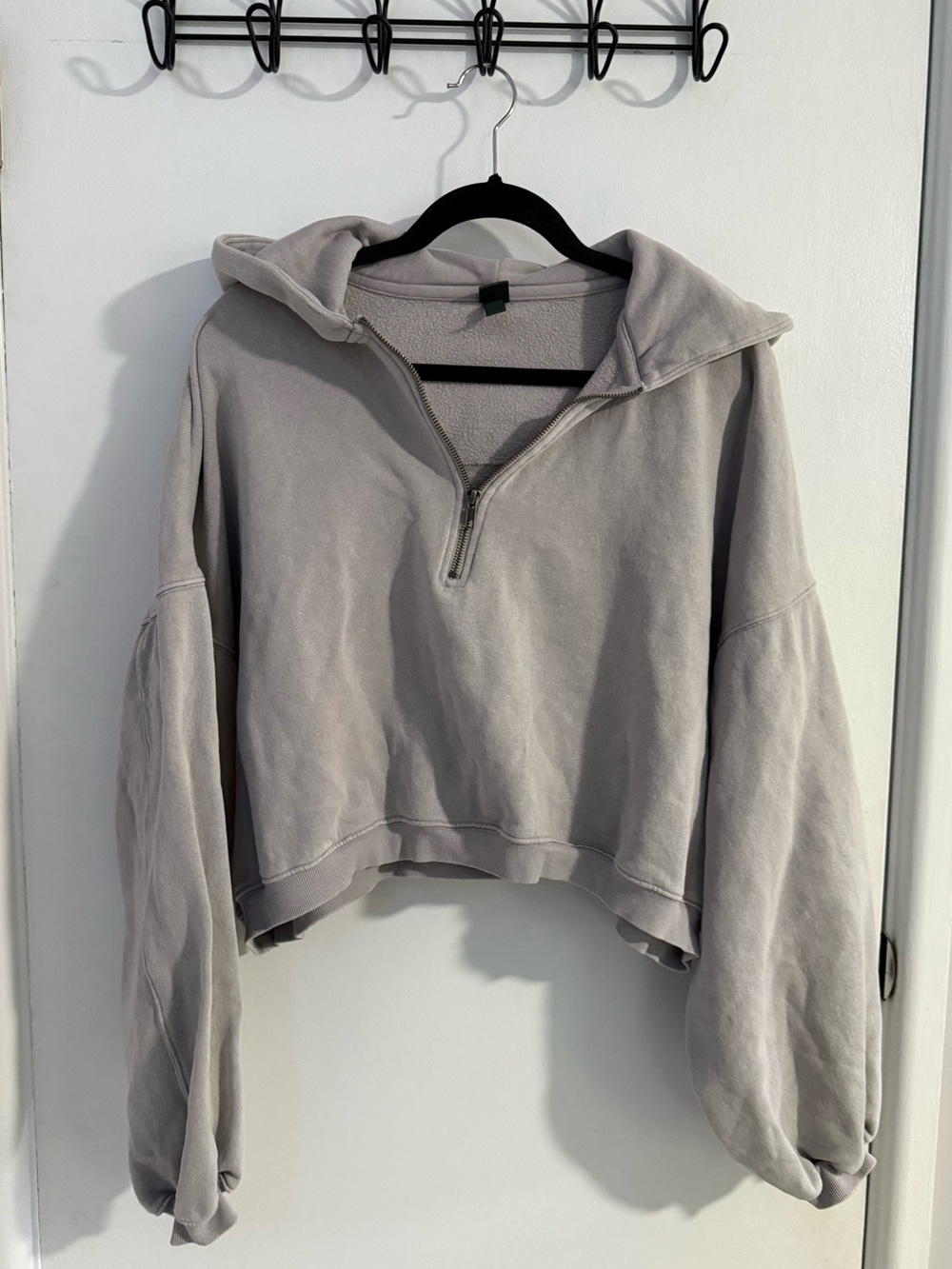 wild fable Cropped Half-Zip Hoodie in Light Gray